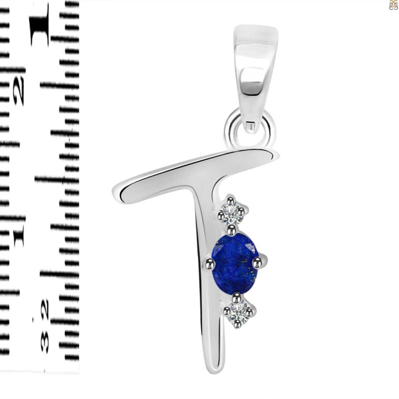Lapis & White Topaz Alphabet T Pendant LLP-RDA-20.