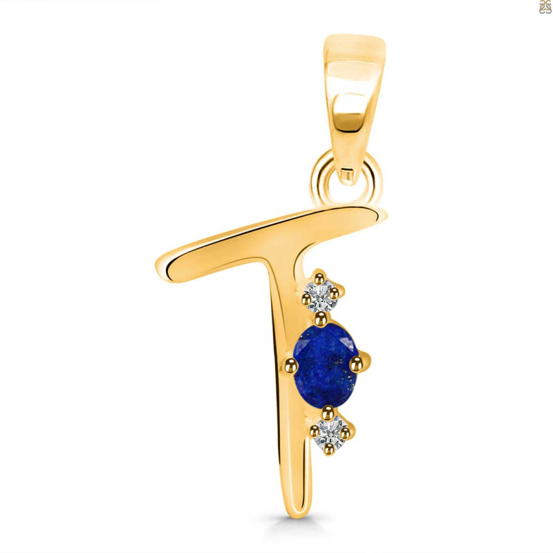Lapis & White Topaz Alphabet T Pendant LLP-RDA-20.