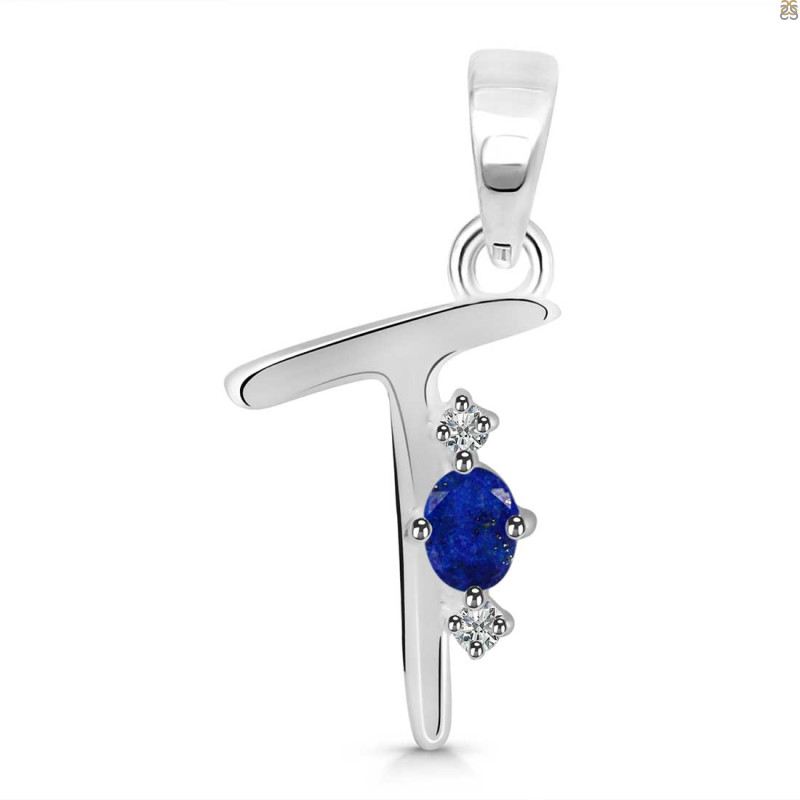 Lapis & White Topaz Alphabet T Pendant LLP-RDA-20.