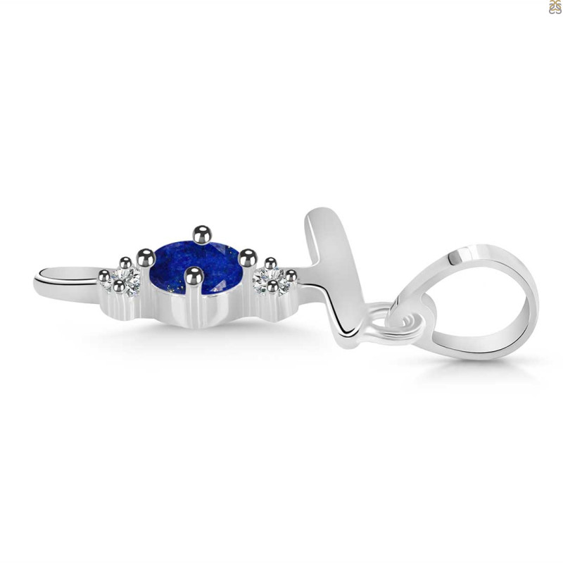 Lapis & White Topaz Alphabet T Pendant