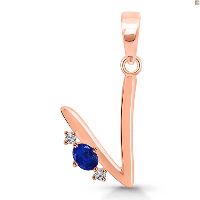 Lapis & White Topaz Alphabet V Pendant LLP-RDA-22.