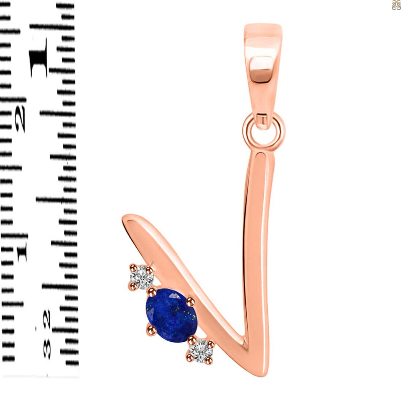 Lapis & White Topaz Alphabet V Pendant LLP-RDA-22.