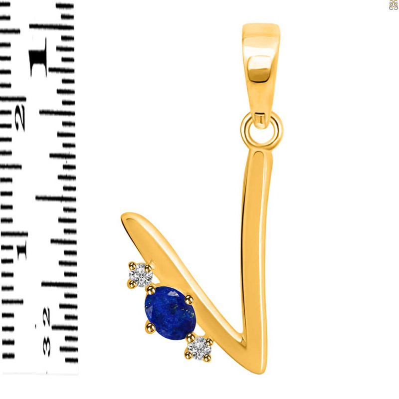 Lapis & White Topaz Alphabet V Pendant LLP-RDA-22.