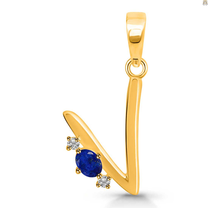 Lapis & White Topaz Alphabet V Pendant LLP-RDA-22.