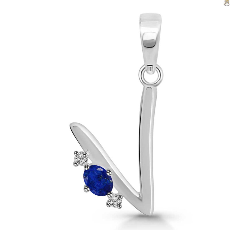 Lapis & White Topaz Alphabet V Pendant LLP-RDA-22.