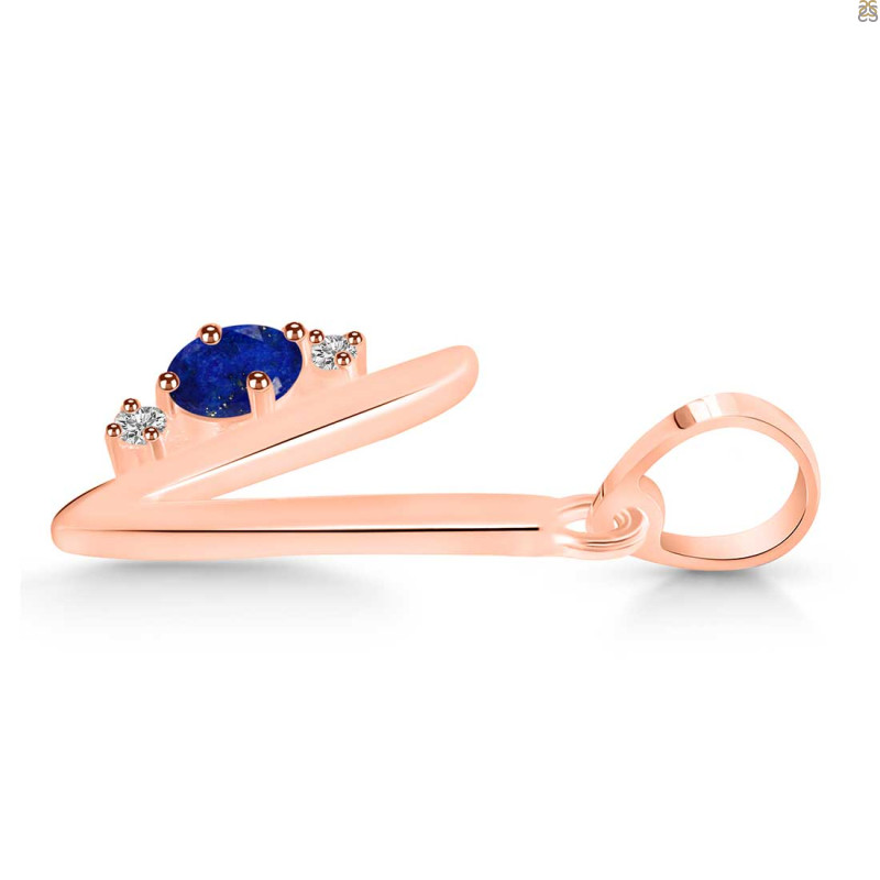 Lapis & White Topaz Alphabet V Pendant LLP-RDA-22.