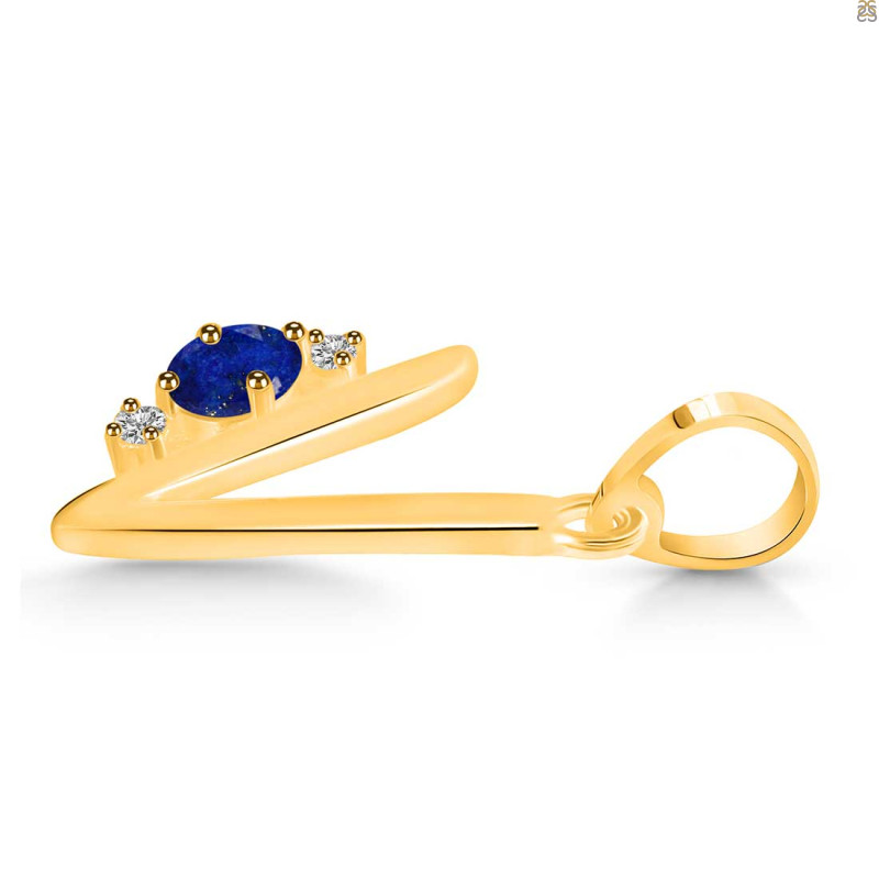 Lapis & White Topaz Alphabet V Pendant LLP-RDA-22.