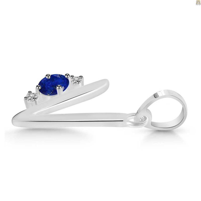 Lapis & White Topaz Alphabet V Pendant