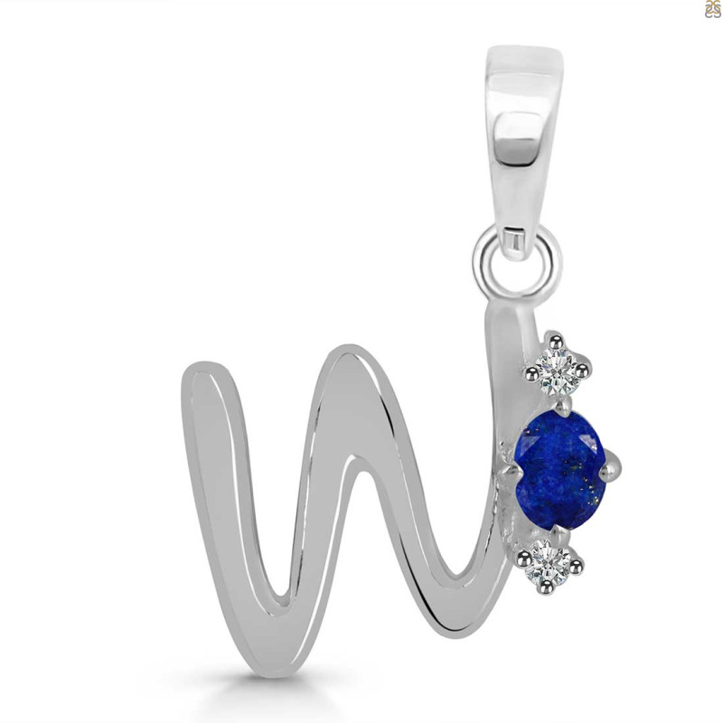 Lapis & White Topaz Alphabet W Pendant LLP-RDA-23.