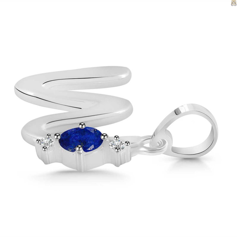 Lapis & White Topaz Alphabet W Pendant