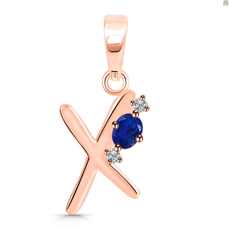 Lapis & White Topaz Alphabet X Pendant LLP-RDA-24.
