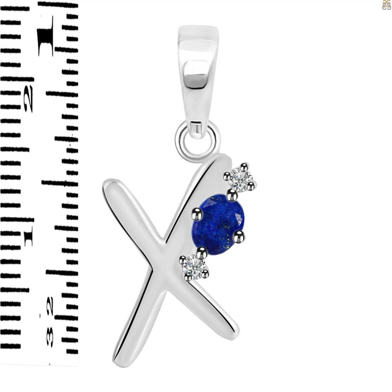 Lapis & White Topaz Alphabet X Pendant LLP-RDA-24.