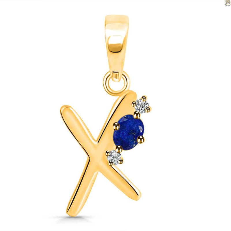 Lapis & White Topaz Alphabet X Pendant LLP-RDA-24.