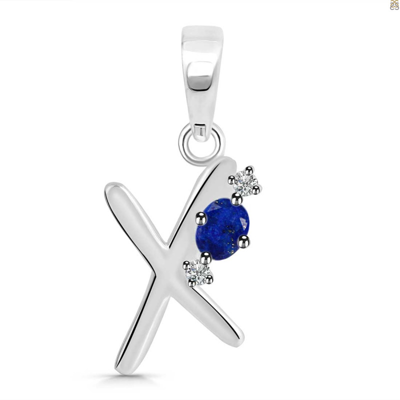 Lapis & White Topaz Alphabet X Pendant LLP-RDA-24.