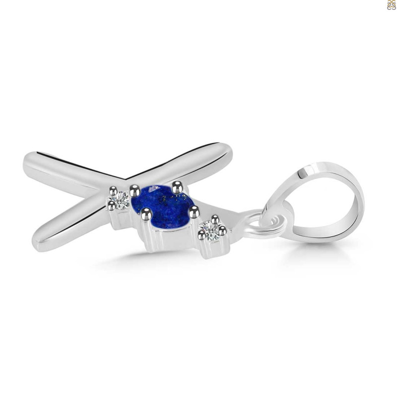 Lapis & White Topaz Alphabet X Pendant