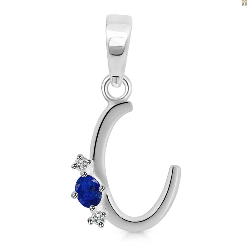 Lapis & White Topaz Alphabet C Pendant LLP-RDA-3.