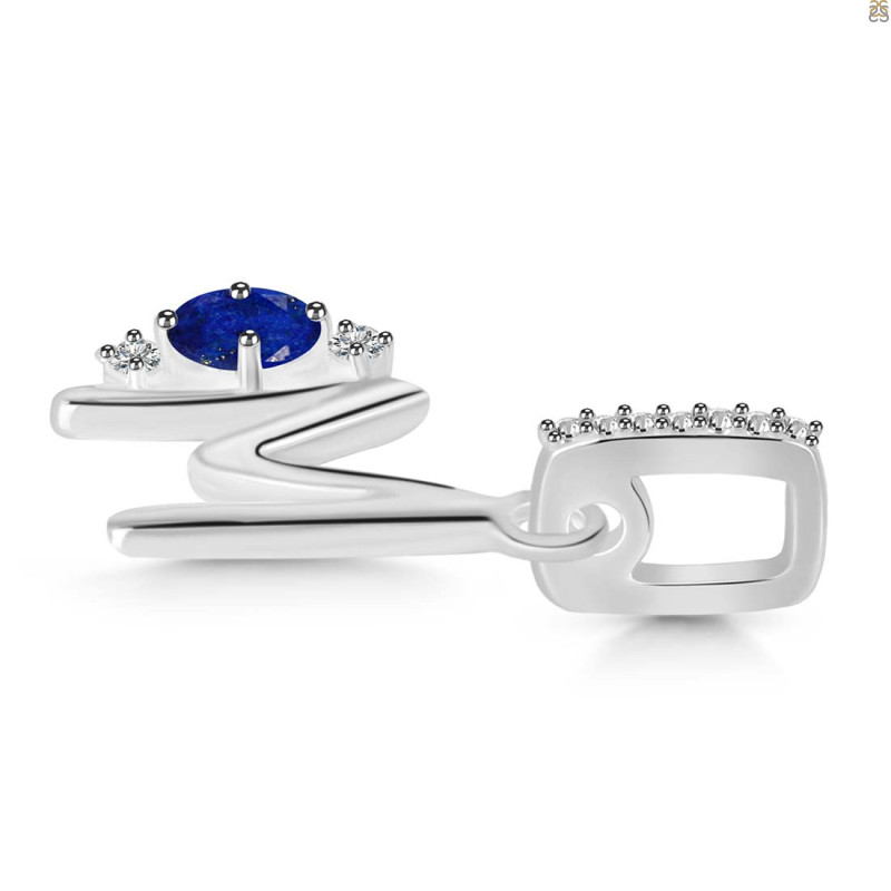 Lapis & White Topaz Alphabet M Pendant