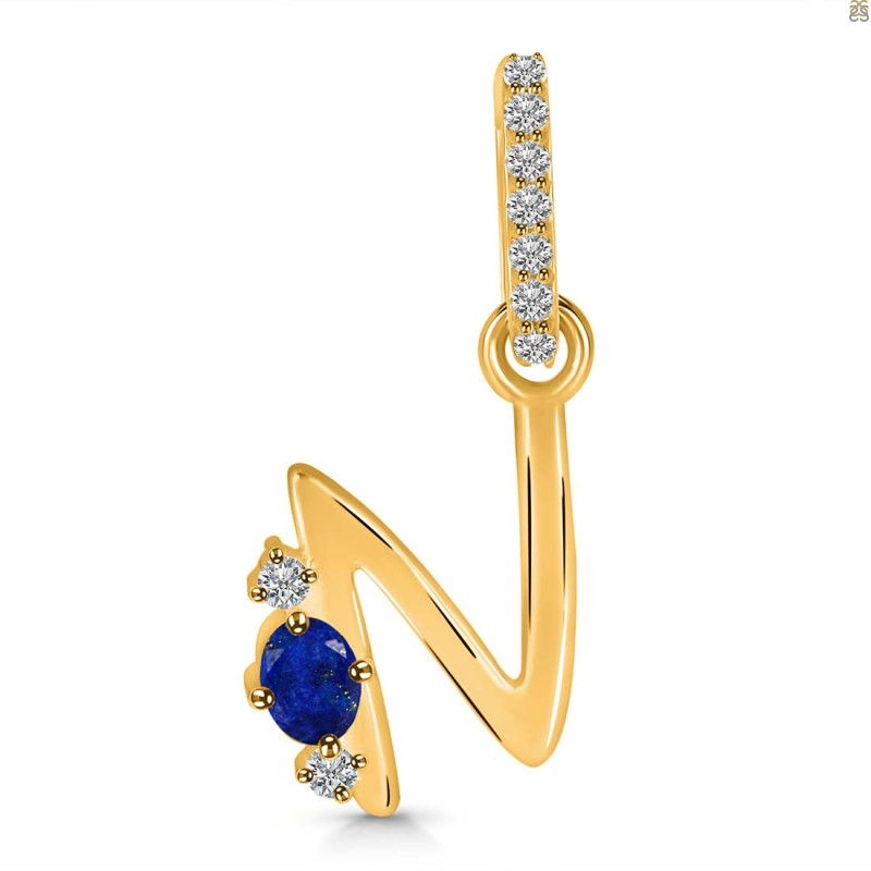 Lapis & White Topaz Alphabet N Pendant LLP-RDA-40.