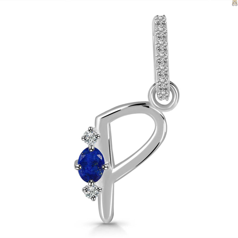 Lapis & White Topaz Alphabet P Pendant LLP-RDA-42.