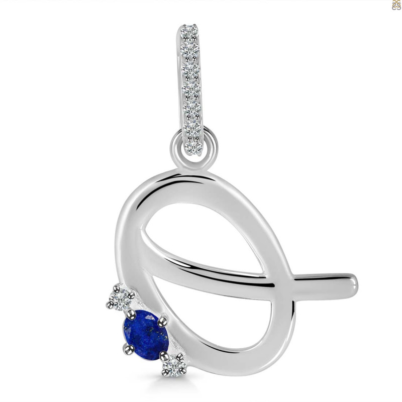 Lapis & White Topaz Alphabet Q Pendant LLP-RDA-43.