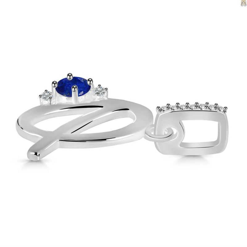 Lapis & White Topaz Alphabet Q Pendant