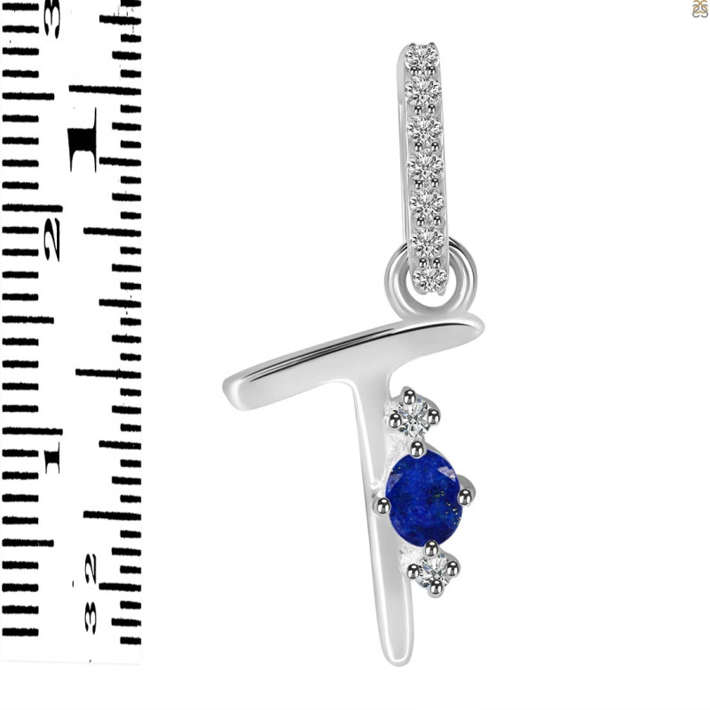 Lapis & White Topaz Alphabet T Pendant LLP-RDA-46.