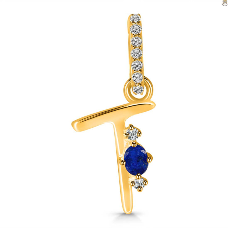 Lapis & White Topaz Alphabet T Pendant LLP-RDA-46.