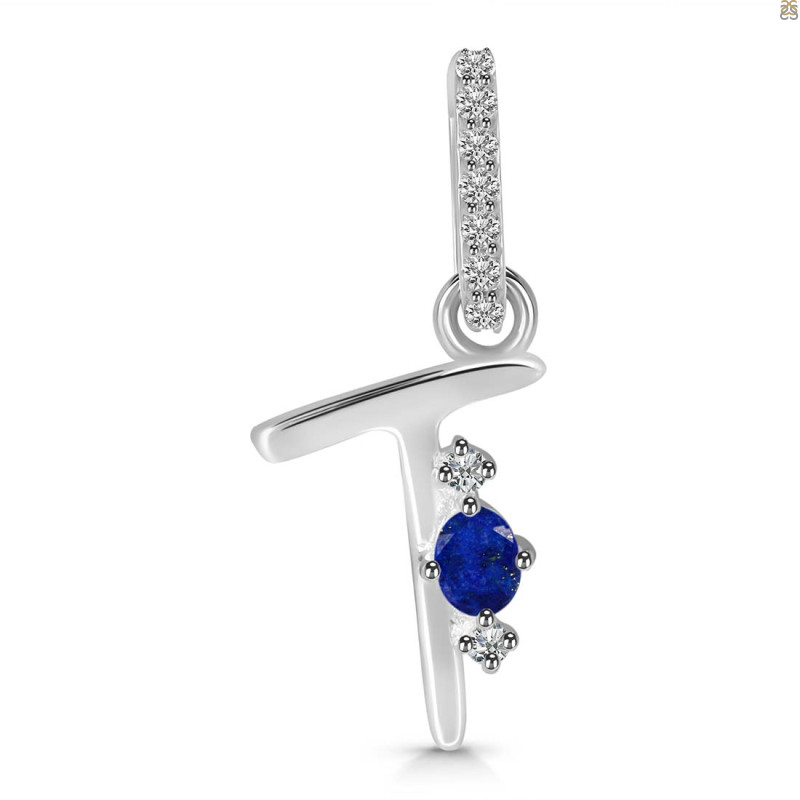 Lapis & White Topaz Alphabet T Pendant LLP-RDA-46.