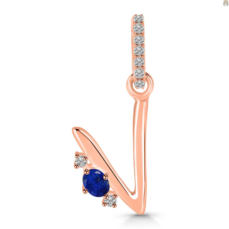 Lapis & White Topaz Alphabet V Pendant LLP-RDA-48.
