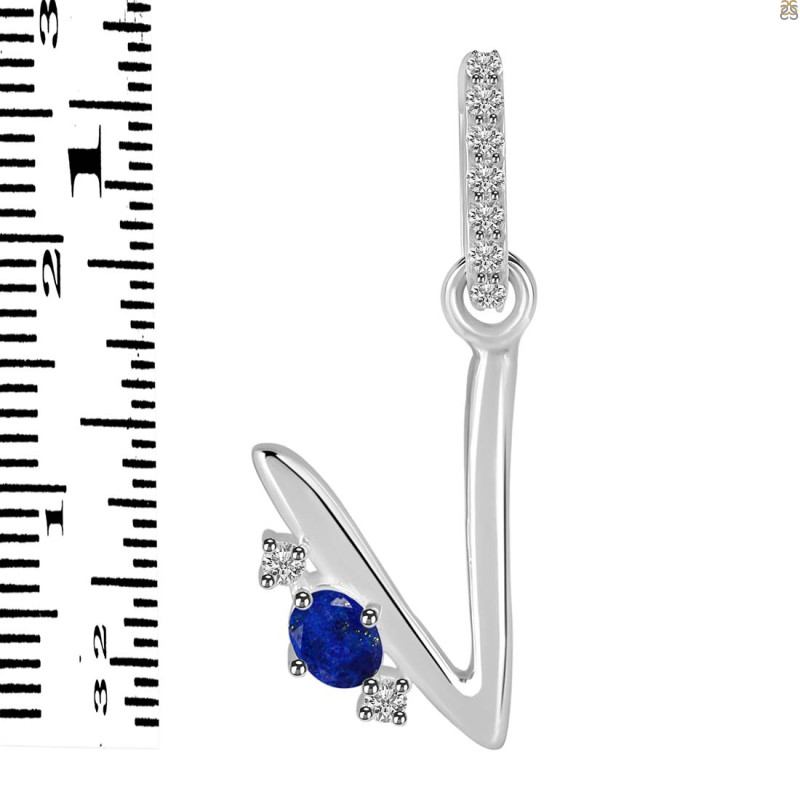 Lapis & White Topaz Alphabet V Pendant LLP-RDA-48.