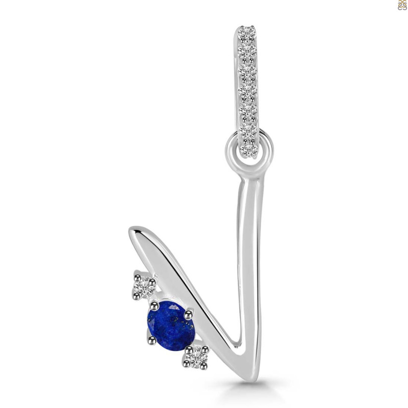 Lapis & White Topaz Alphabet V Pendant LLP-RDA-48.