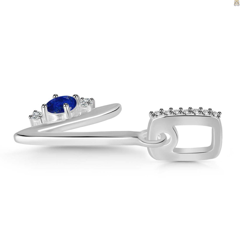 Lapis & White Topaz Alphabet V Pendant