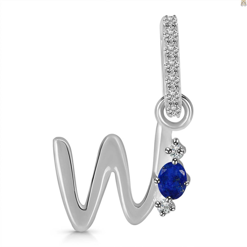 Lapis & White Topaz Alphabet W Pendant LLP-RDA-49.