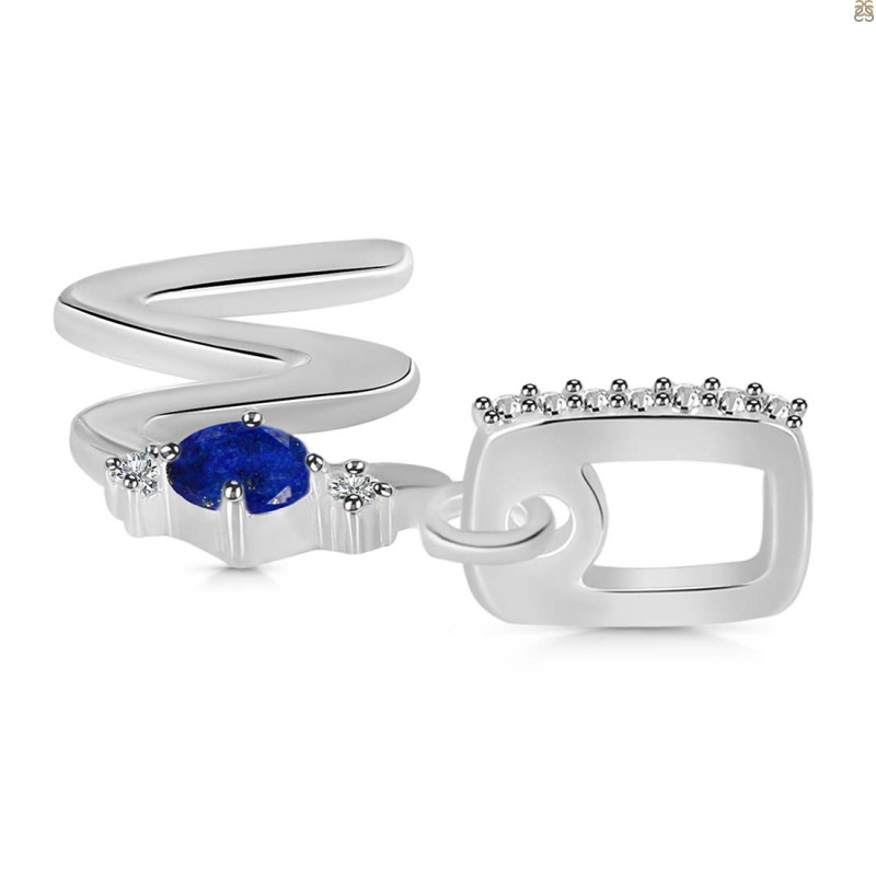 Lapis & White Topaz Alphabet W Pendant