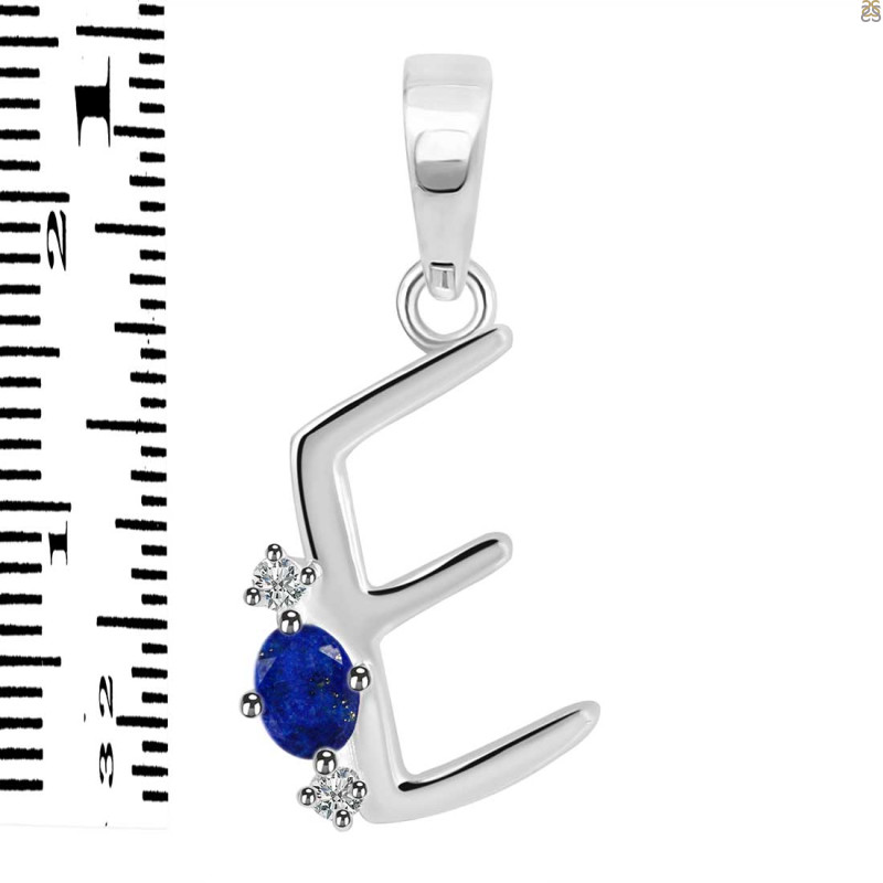 Lapis & White Topaz Alphabet E Pendant LLP-RDA-5.