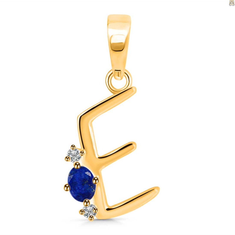 Lapis & White Topaz Alphabet E Pendant LLP-RDA-5.