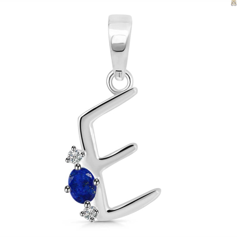 Lapis & White Topaz Alphabet E Pendant LLP-RDA-5.
