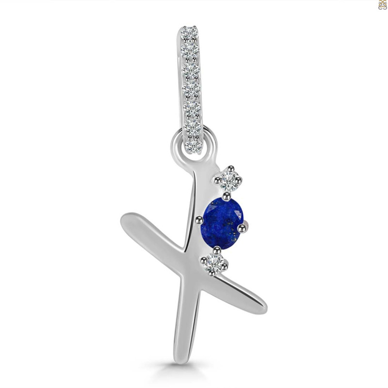 Lapis & White Topaz Alphabet X Pendant LLP-RDA-50.