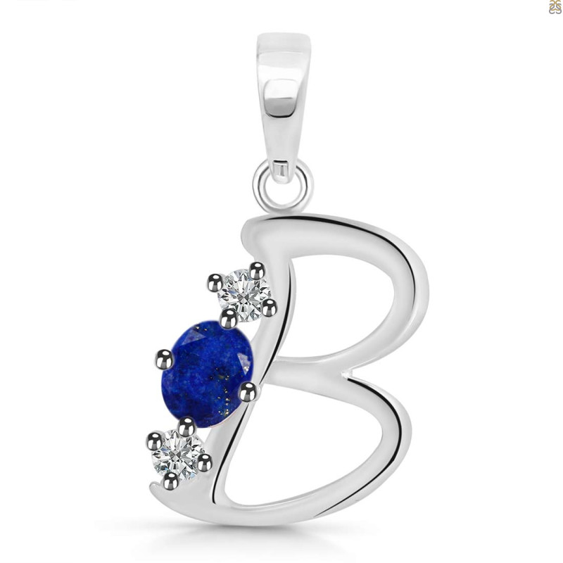 Lapis & White Topaz Alphabet B Pendant LLP-RDA-54.