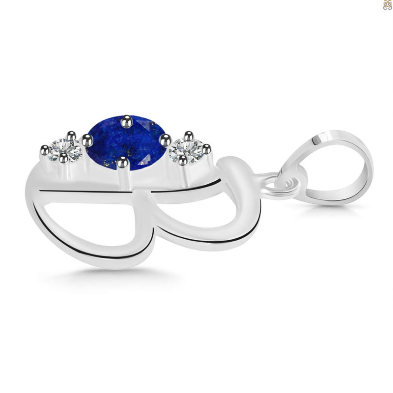 Lapis & White Topaz Alphabet B Pendant