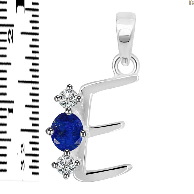 Lapis & White Topaz Alphabet E Pendant LLP-RDA-57.