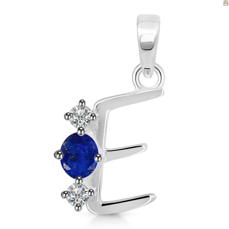 Lapis & White Topaz Alphabet E Pendant LLP-RDA-57.
