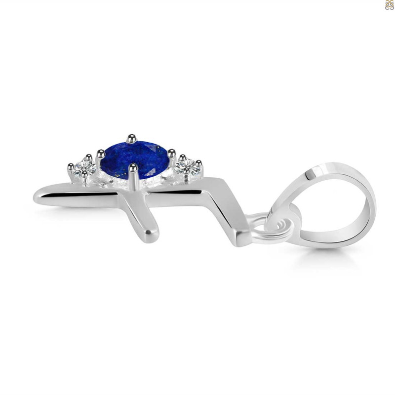 Lapis & White Topaz Alphabet F Pendant