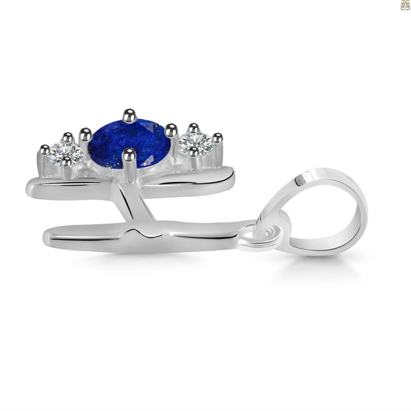Lapis & White Topaz Alphabet H Pendant
