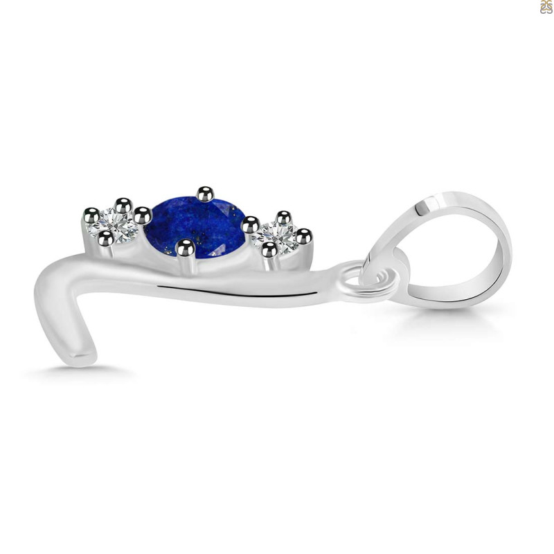 Lapis & White Topaz Alphabet L Pendant
