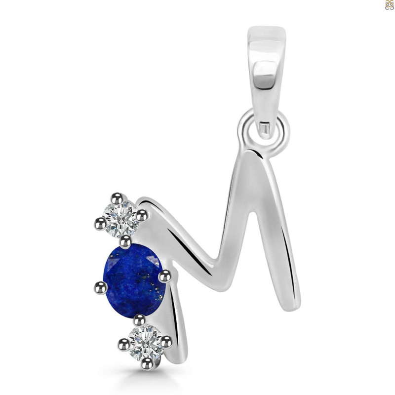 Lapis & White Topaz Alphabet M Pendant LLP-RDA-65.