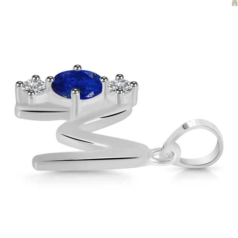 Lapis & White Topaz Alphabet M Pendant