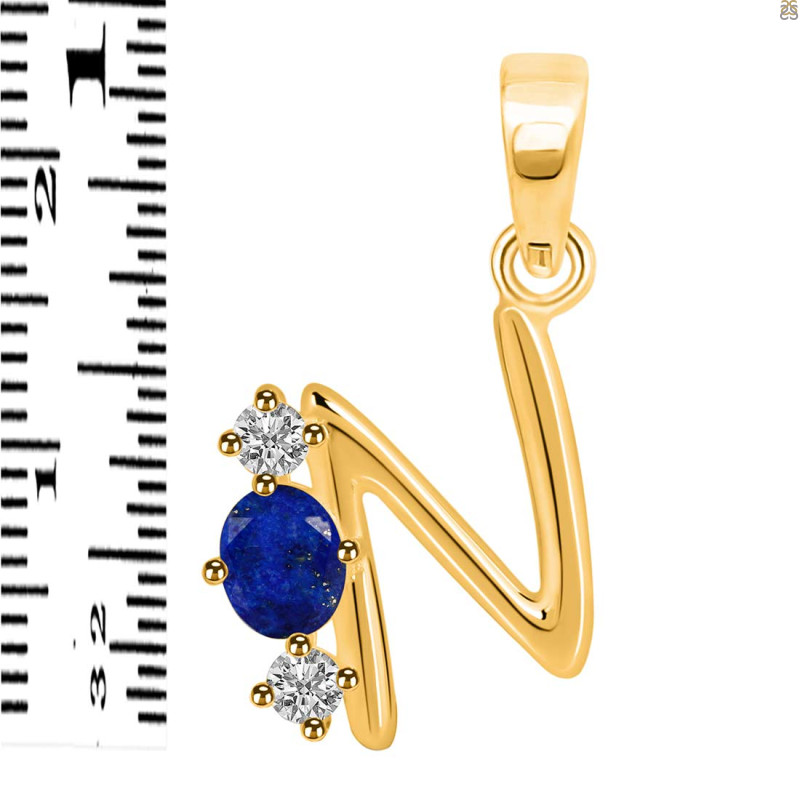 Lapis & White Topaz Alphabet N Pendant LLP-RDA-66.