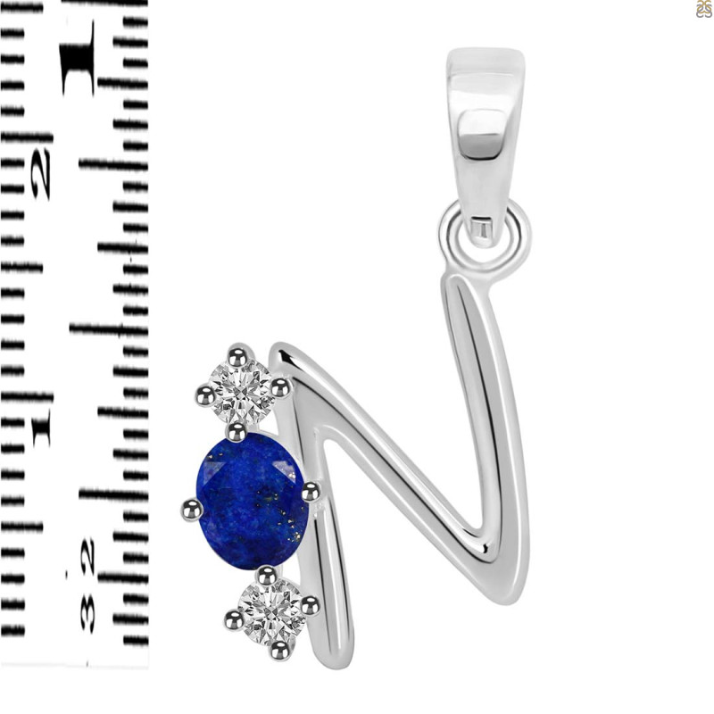 Lapis & White Topaz Alphabet N Pendant LLP-RDA-66.