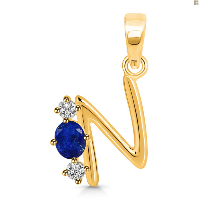 Lapis & White Topaz Alphabet N Pendant LLP-RDA-66.